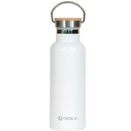 [GO0004] GOURDE INOX BLANCHE - BOUCHON BAMBOU